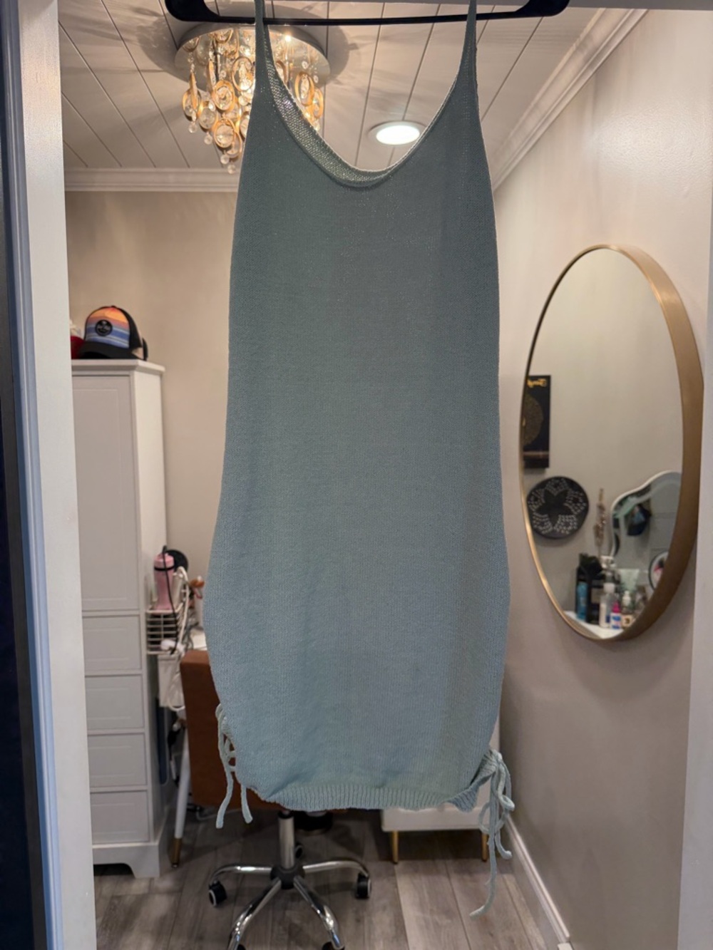 SHEIN Sage Green Knit Tank Dress with Side Ties